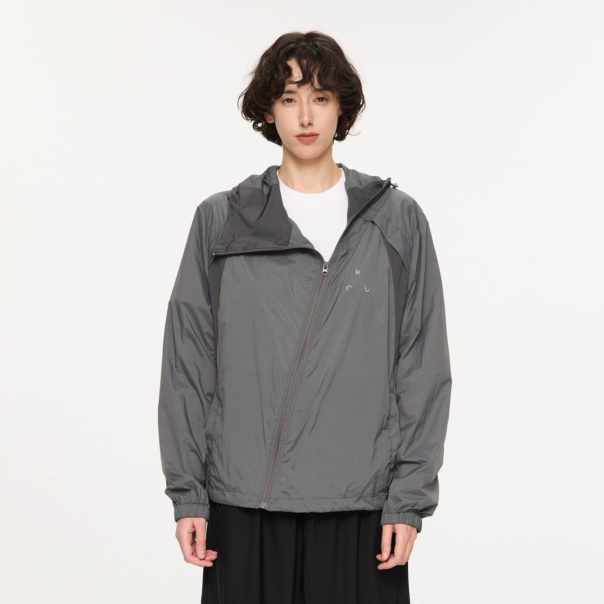 KREATE Asymmetrical Zip Mesh-Paneled UV Protection Hooded Jacket-Jacket-S-Dark Gray-Free Shipping Leatheretro