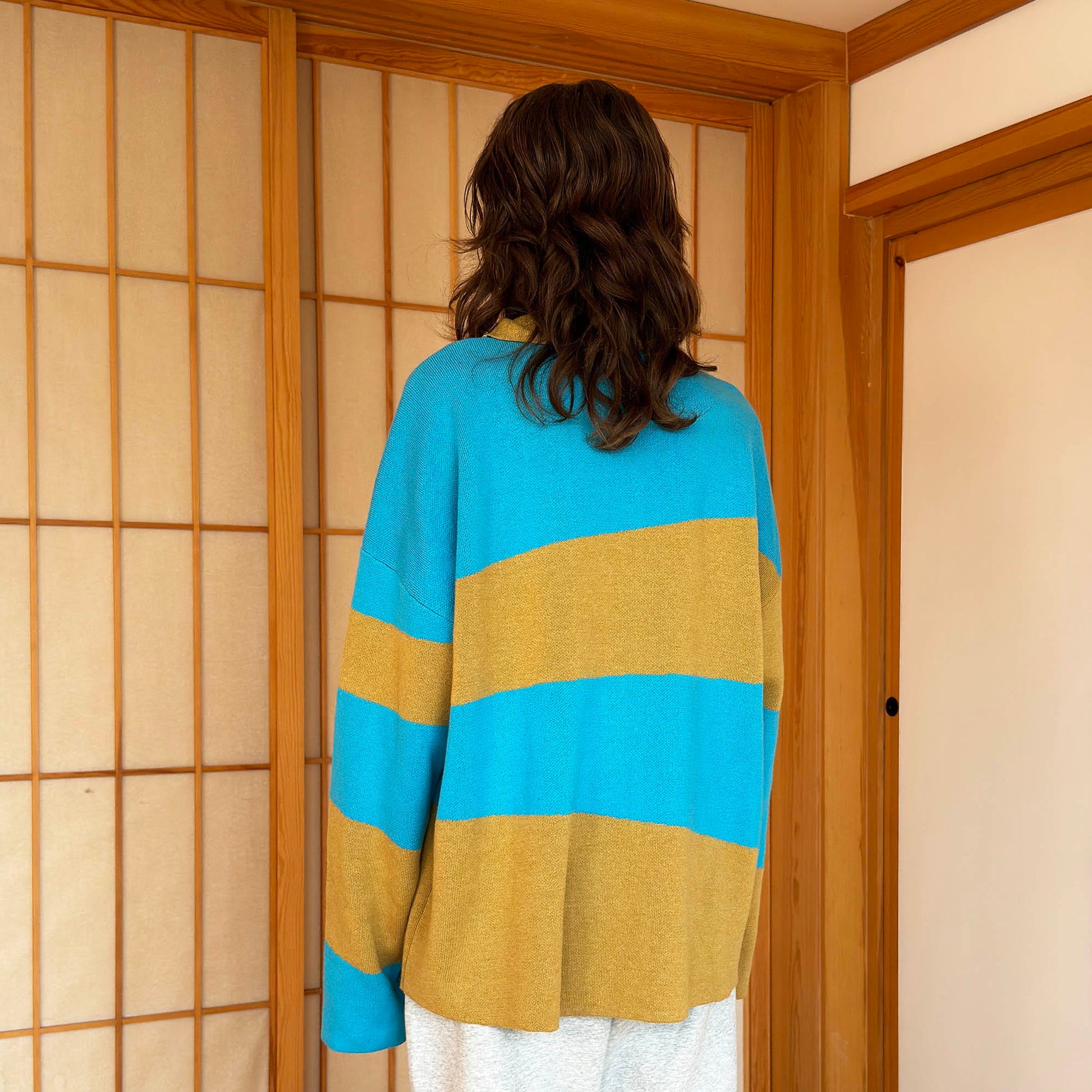 MIICHOUS Nature Magazine Ripple Stripe Polo Sweater-Sweater-S-Blue-Free Shipping Leatheretro