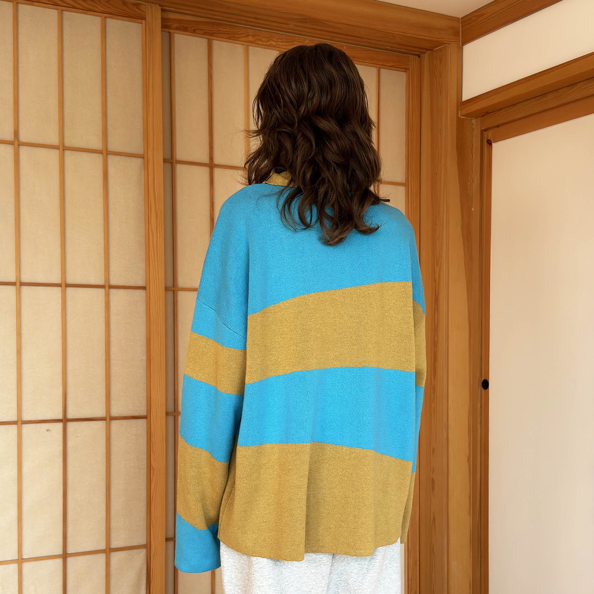 MIICHOUS Nature Magazine Ripple Stripe Polo Sweater-Sweater-S-Blue-Free Shipping Leatheretro