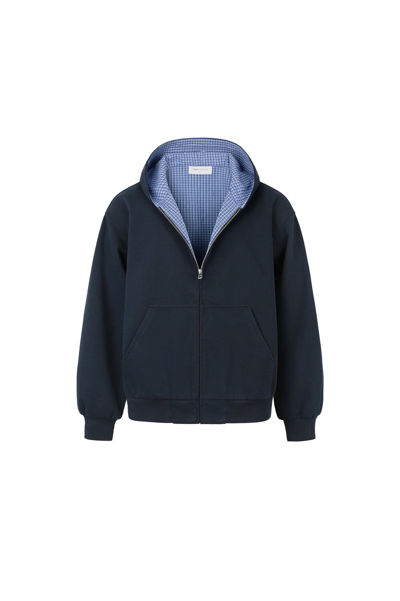 OKAYTHXBYE Houndstooth-Lined Zip-Up Hooded Jacket-Jacket-S-Gray-Free Shipping Leatheretro