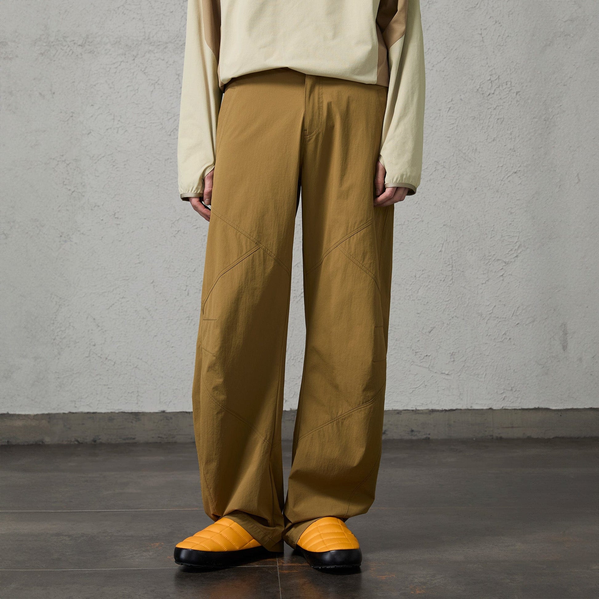 ORGANIC EMOTION Retro Spliced Curved Pants-Pants-S-Brown-Free Shipping Leatheretro