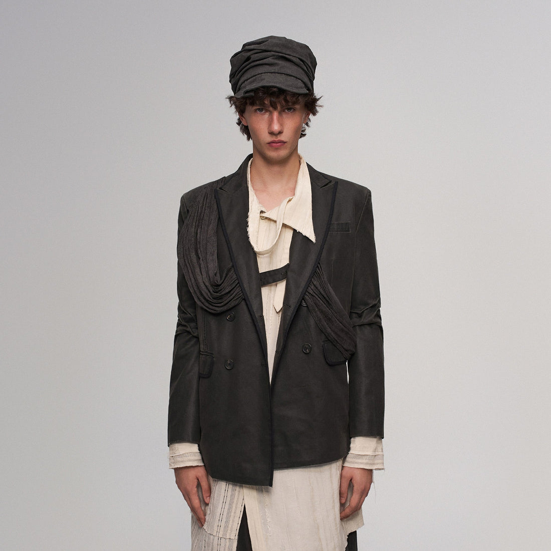 ILNya Nieternite Nifutur Crinkled Strap-Draped Panel Blazer-Jacket-S (0)(Preorder)-Free Shipping Leatheretro