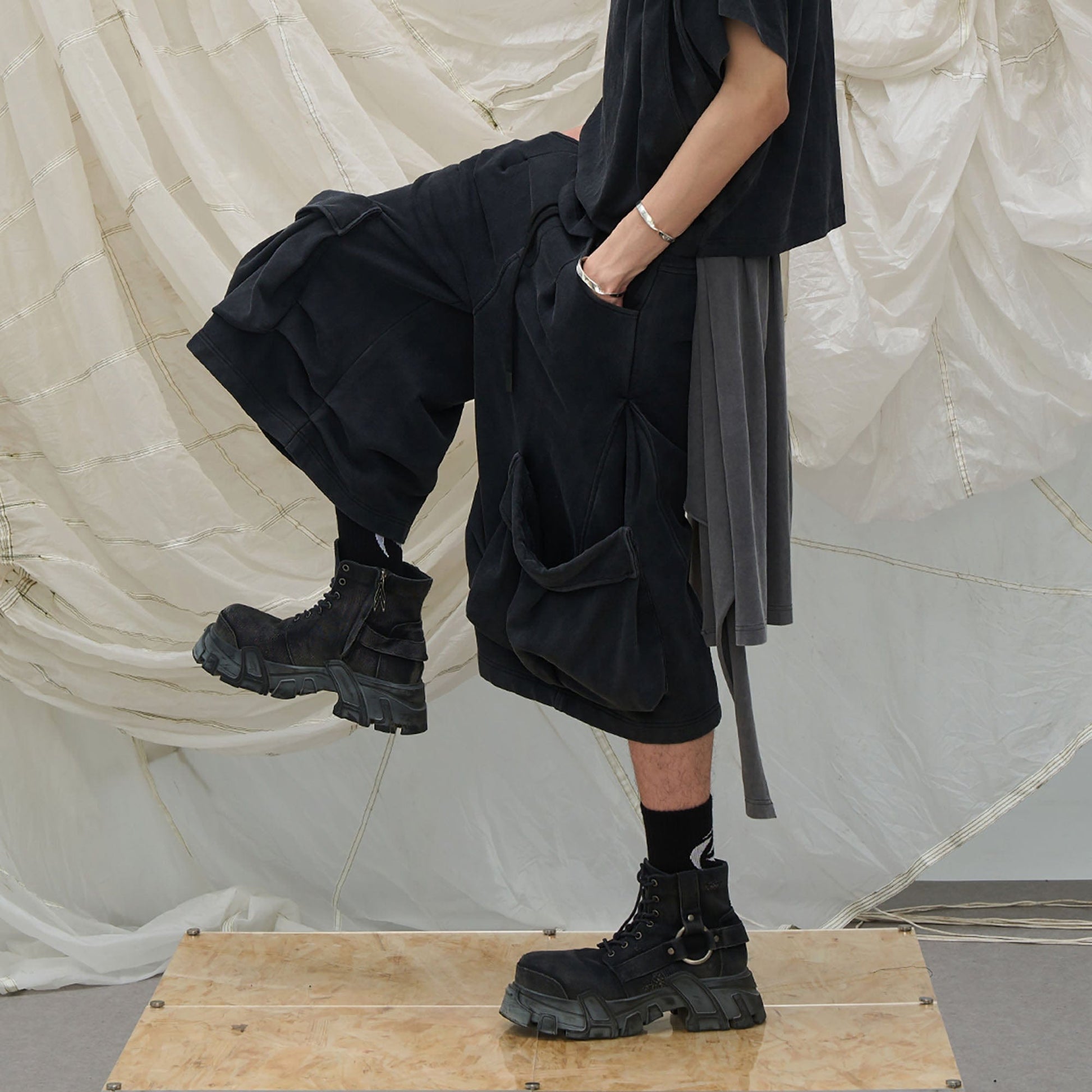 RELABEL Detachable Drape Multi-Pocket Drawstring Shorts-Shorts-XS-Free Shipping Leatheretro