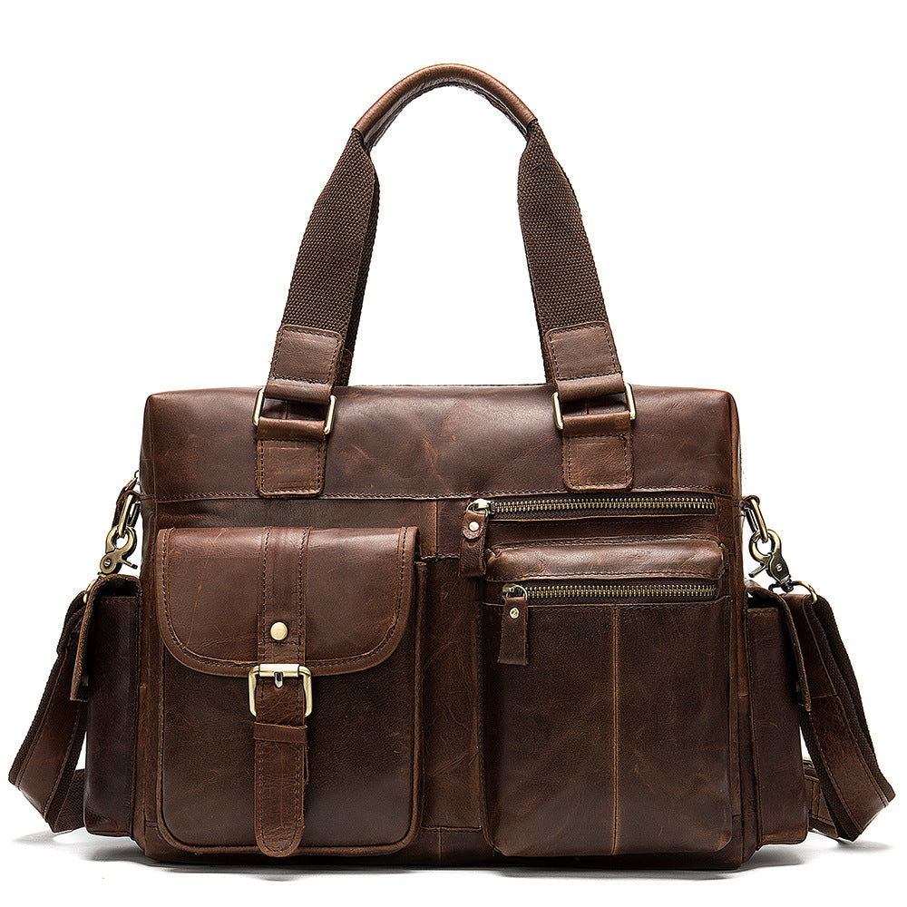 Horizontal Outdoor Business Hand Bag - First Layer Cowhide Leather Travel Luggage-Handbags-Red brown-Free Shipping Leatheretro