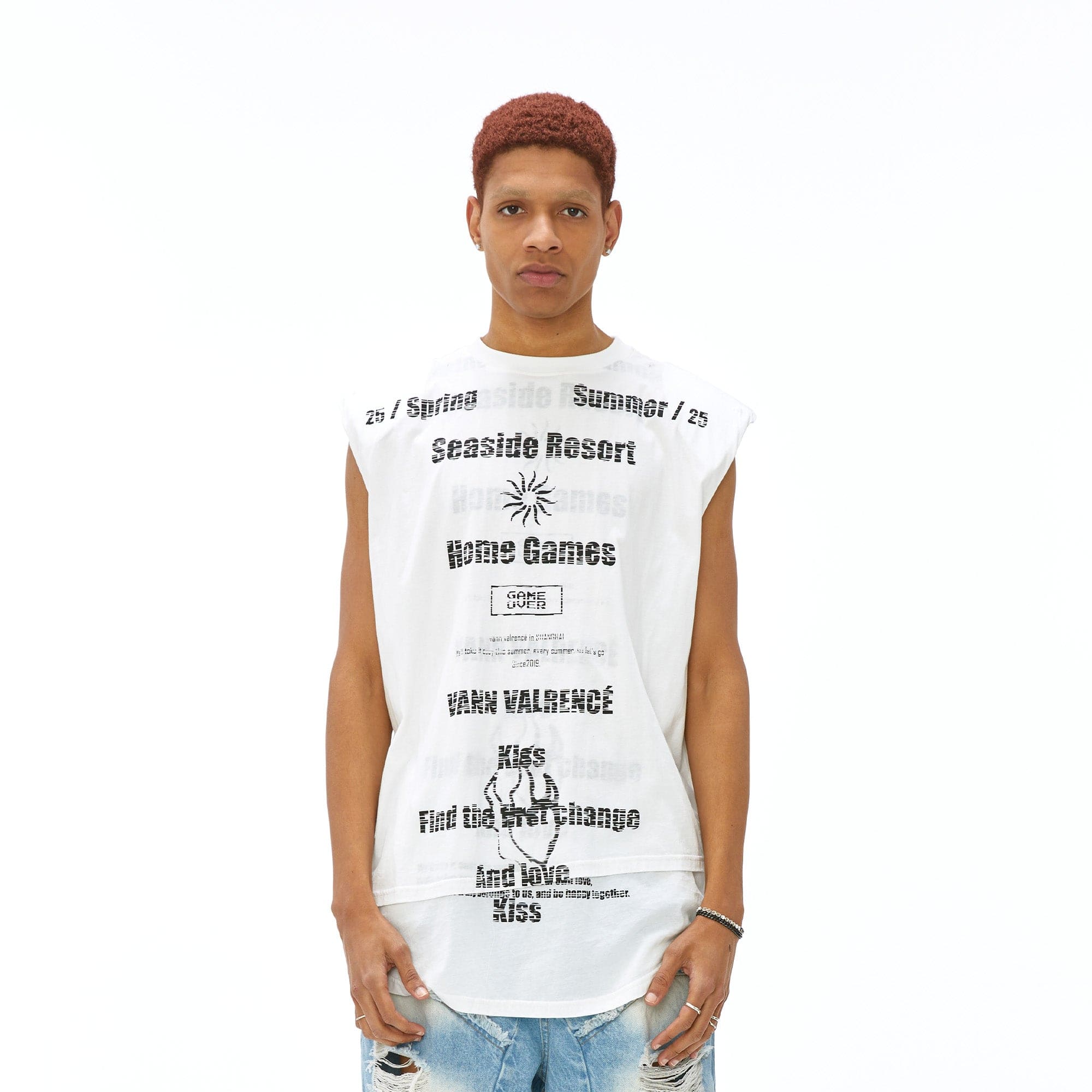 VANN VALRENCE Statement Padded Cotton Sleeveless Tee-T Shirt-S-Free Shipping Leatheretro