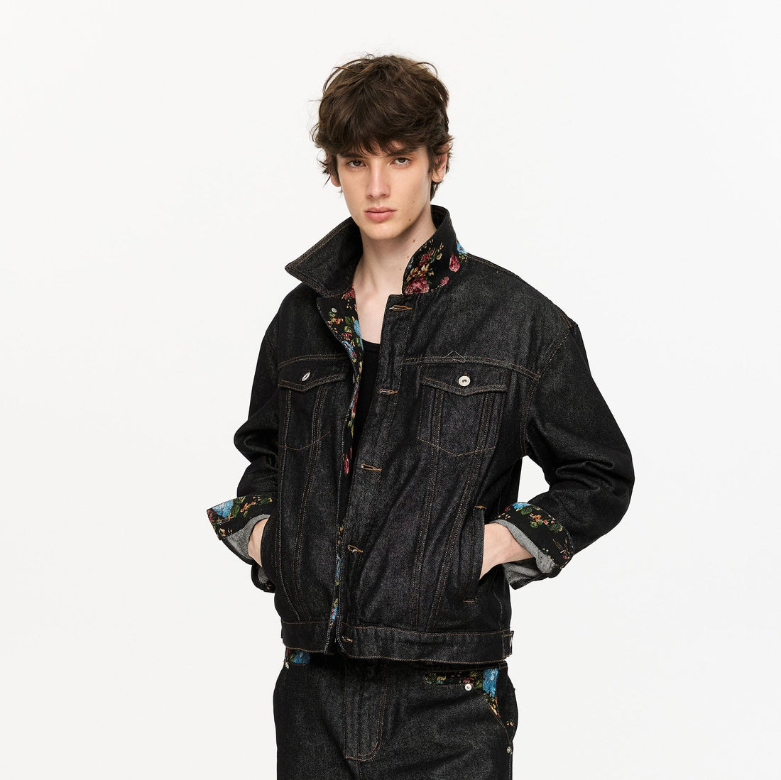 KREATE Floral Lined Stitched Denim Jacket-Jacket-S-Free Shipping Leatheretro