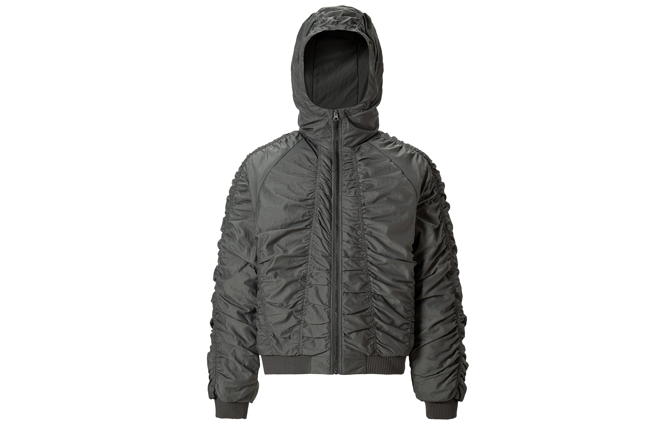 F2CE Ruched Nylon Hooded Bomber-Jacket-S(Preorder)-Free Shipping Leatheretro