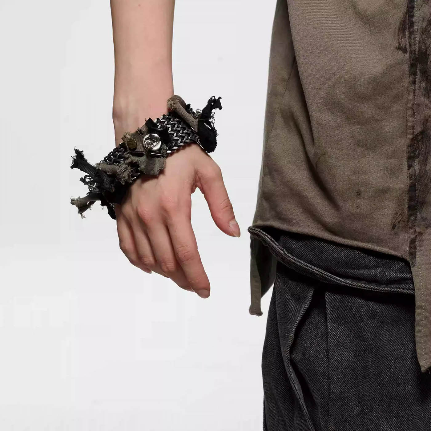 ILLUSORY x FLYERRER Distressed Metal Fabric Bracelet-Bracelet-Standard (7.1 INCHES)-Free Shipping Leatheretro