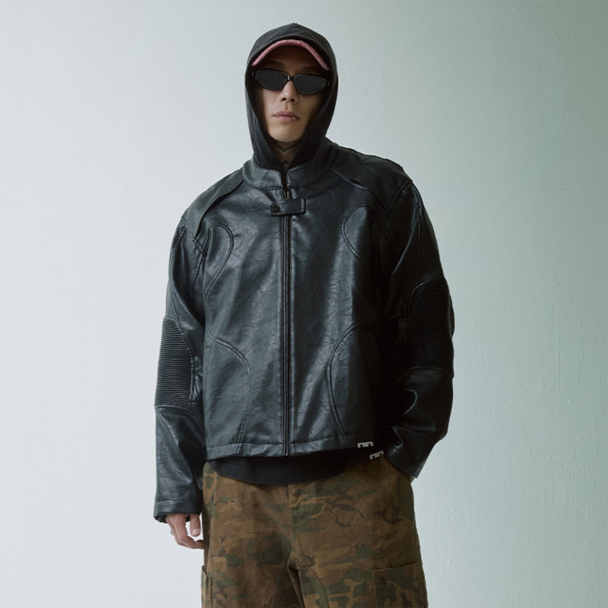 F2CE Modern Deconstructed Faux Leather Biker Jacket Black-Jacket-S-Black-Free Shipping Leatheretro