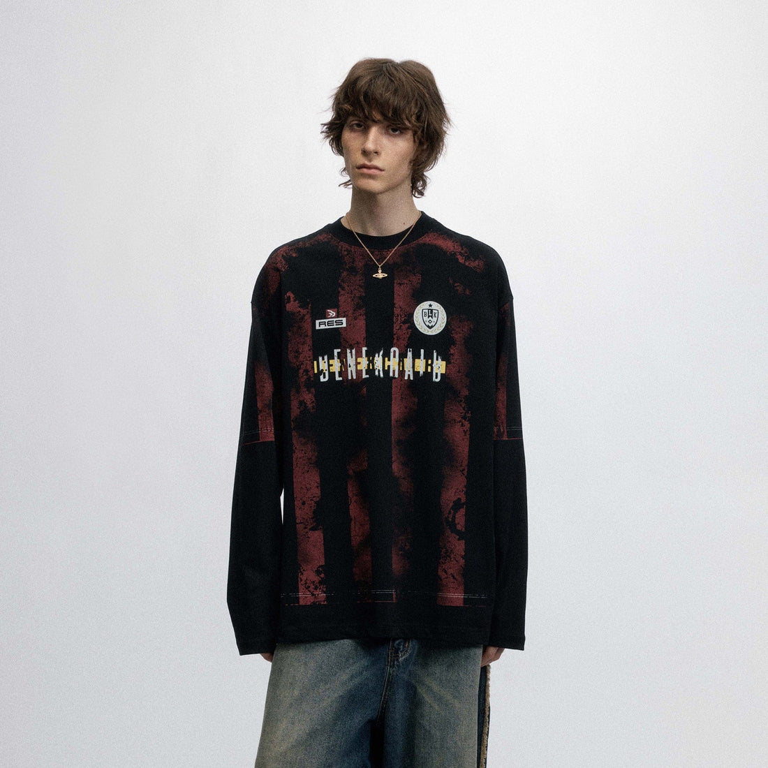 OVDY Retro Distressed Long-Sleeve Jersey-L/S Tee-S-Black-Free Shipping Leatheretro