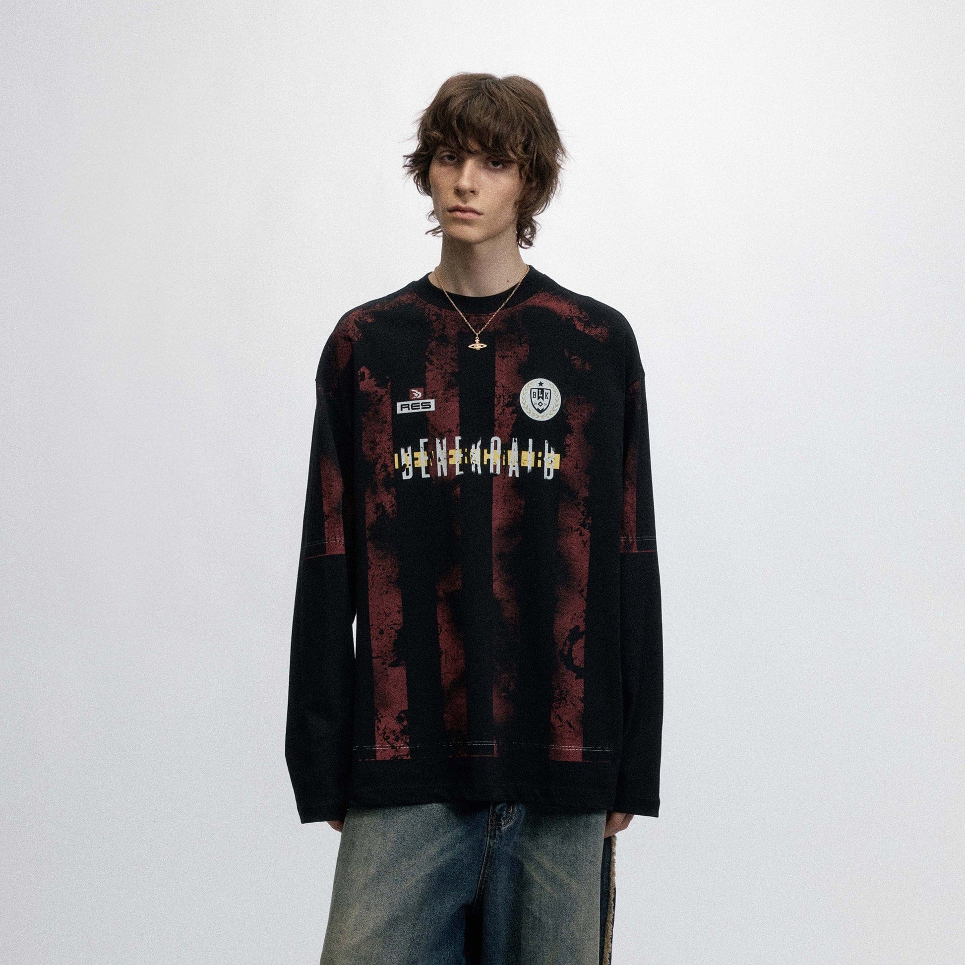 OVDY Retro Distressed Long-Sleeve Jersey-L/S Tee-S-Black-Free Shipping Leatheretro