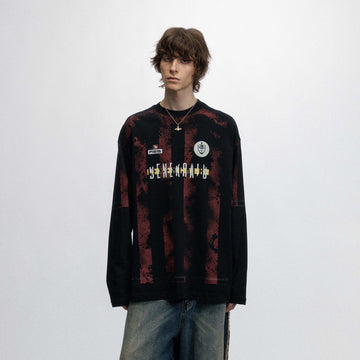 OVDY Retro Distressed Long-Sleeve Jersey-L/S Tee-S-Black-Free Shipping Leatheretro