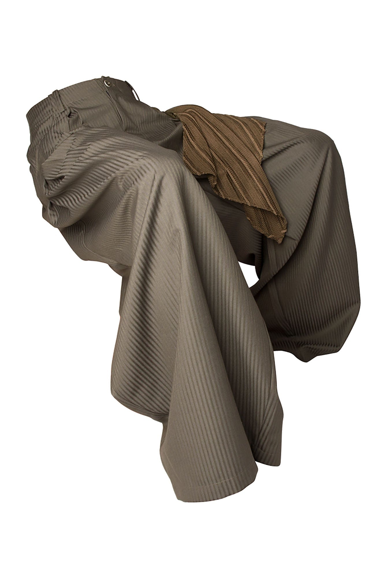 RELABEL Pinstriped Detachable-Scarf Oversized Pants Brown-Pants-XS-Free Shipping Leatheretro