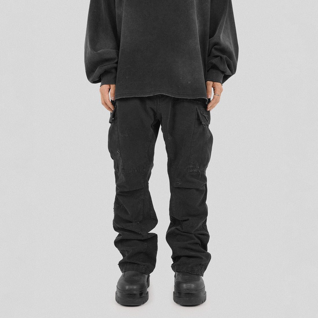 UNDERWATER Distressed Flare Pants-Pants-S-Free Shipping Leatheretro