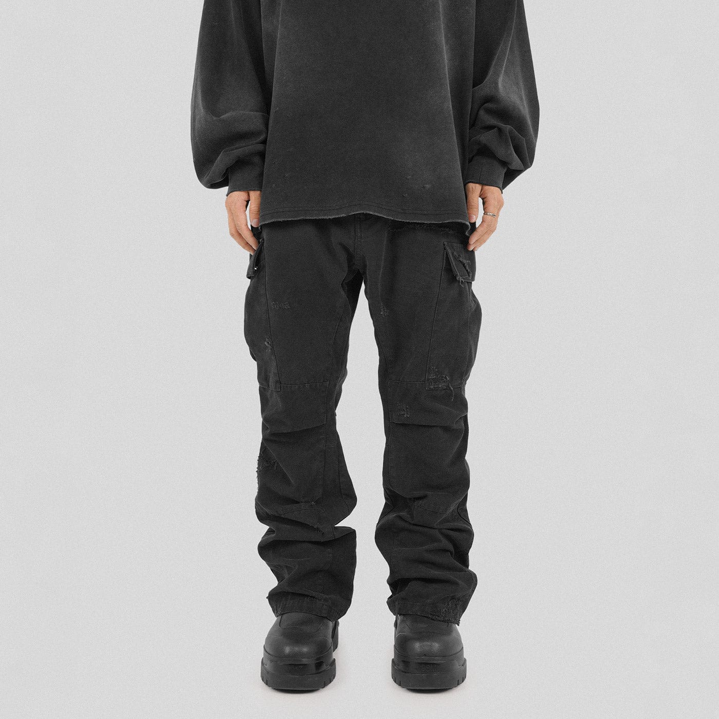 UNDERWATER Distressed Flare Pants-Pants-S-Free Shipping Leatheretro