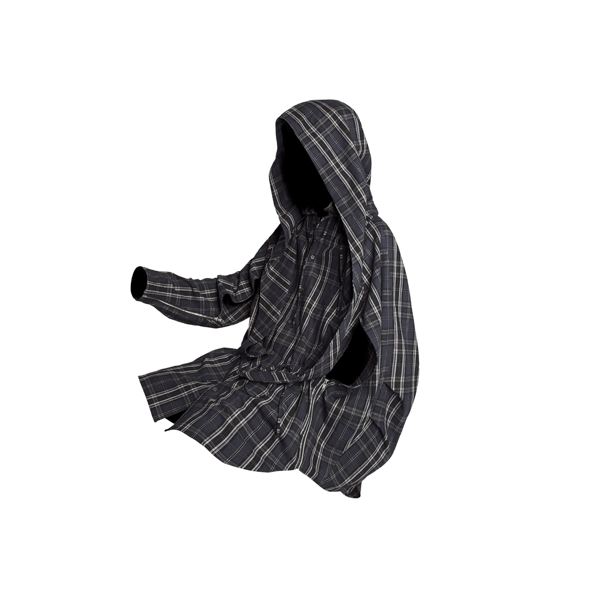 RELABEL Detachable Hood Multi-Zip Plaid Oversized Shirt-Shirt-XS (Preorder)-Free Shipping Leatheretro