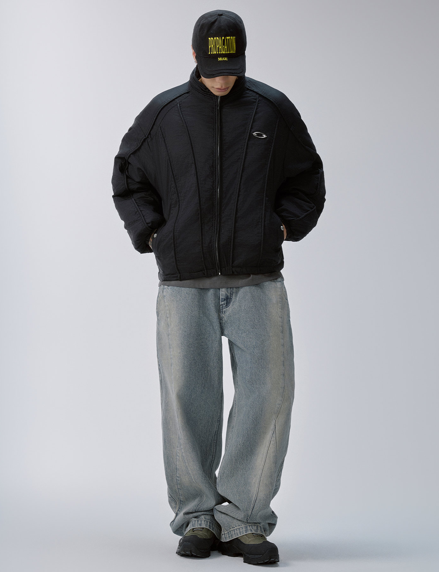 F2CE Washed Panel Adjustable-Hem Denim Pants-Jeans-S-Free Shipping Leatheretro