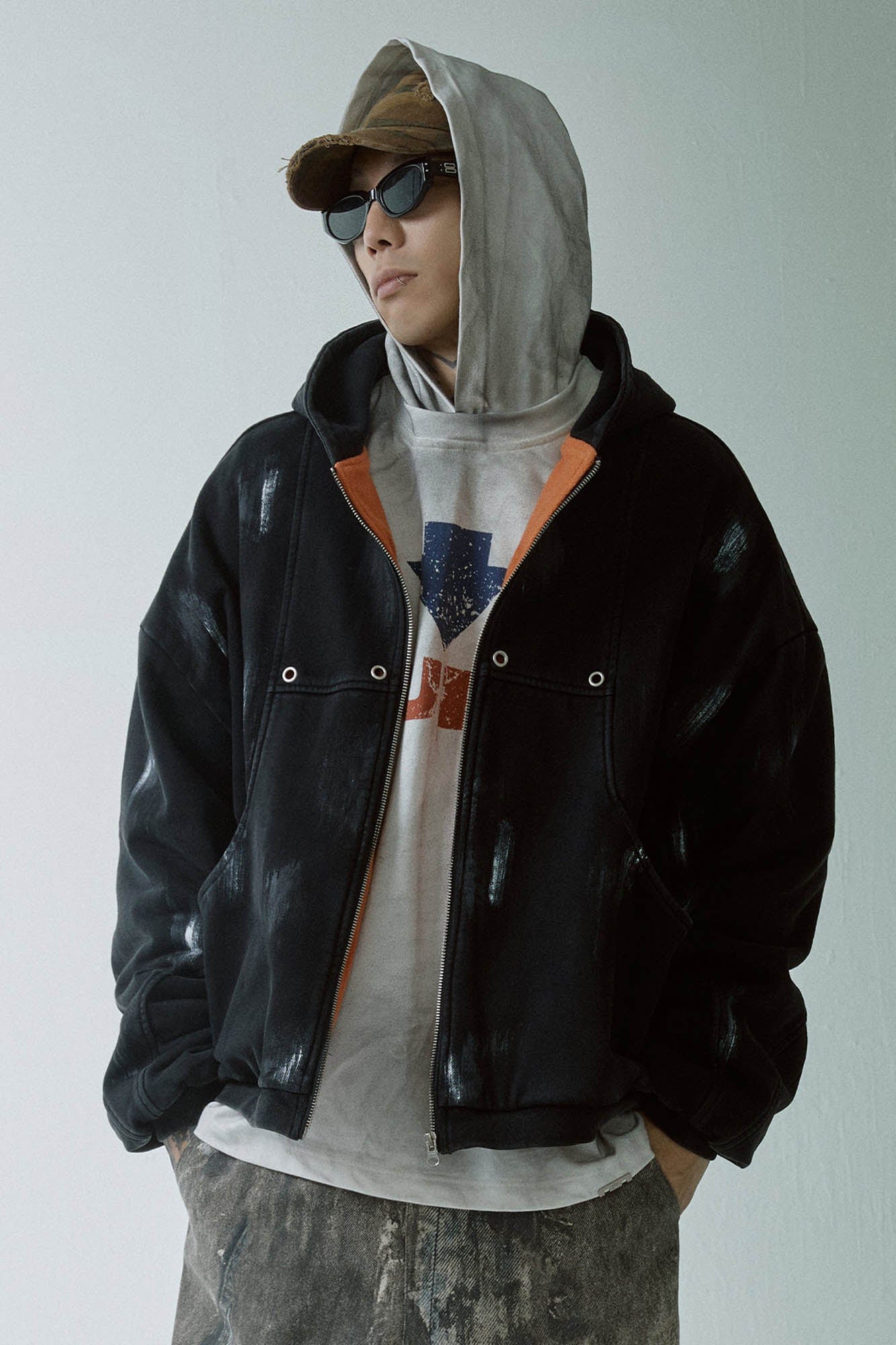 F2CE Brush-Paint Streak Hooded Jacket-Jacket-S-Free Shipping Leatheretro