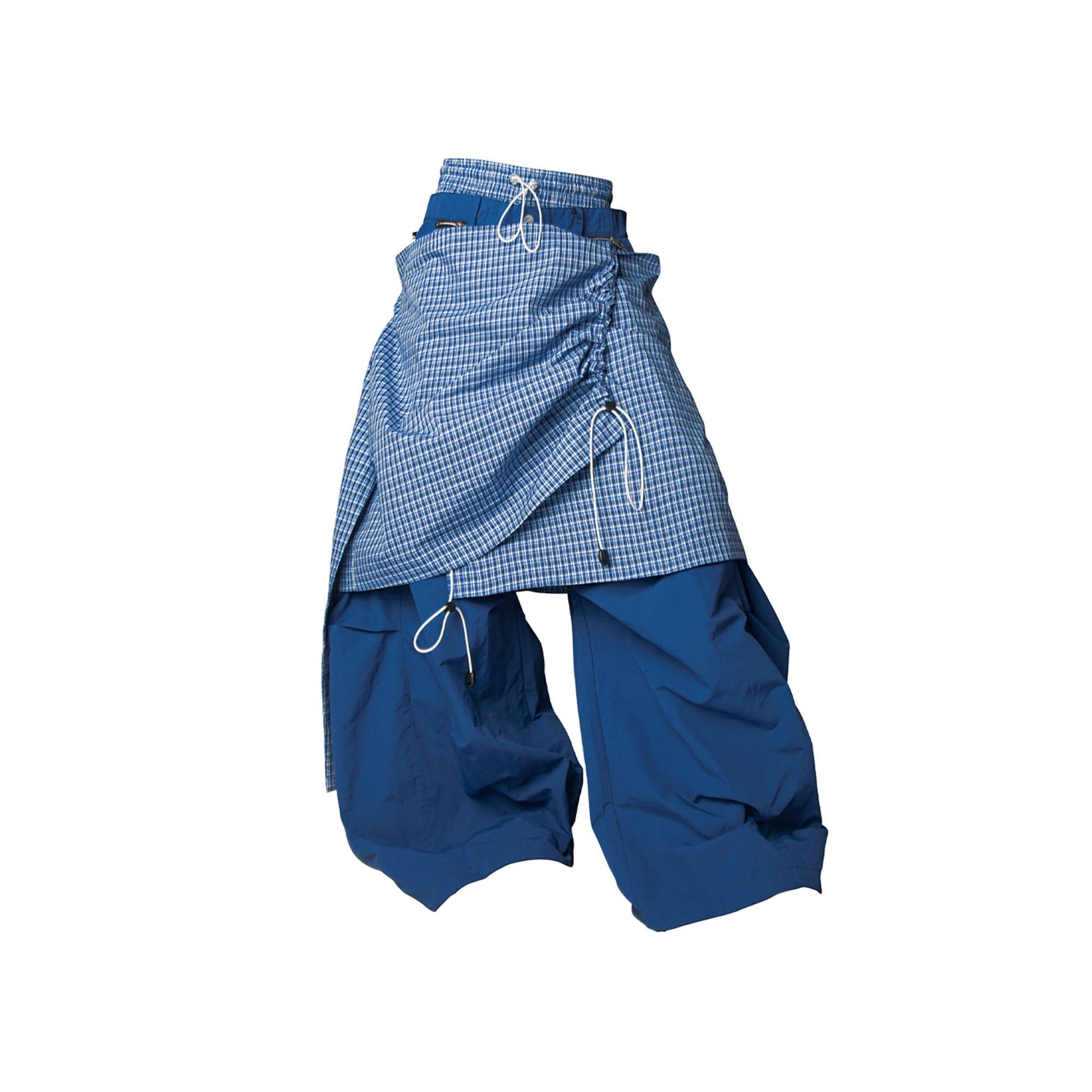 RELABEL Drawstring Layered Double-Waistband Parachute Pants Blue-Pants-XS-Free Shipping Leatheretro