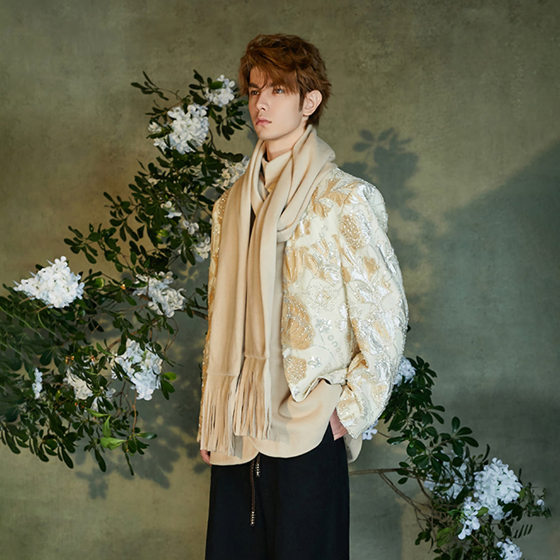 JIECHI Jacquard Embroidered Layered Mandarin Blazer-Jacket-M (Preorder)-Free Shipping Leatheretro