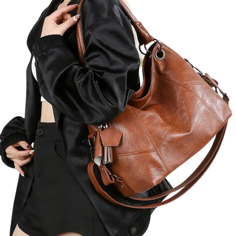 Large Capacity Soft Leather Stitching Handbag - American Retro Square Bag-Handbags-Black-Free Shipping Leatheretro