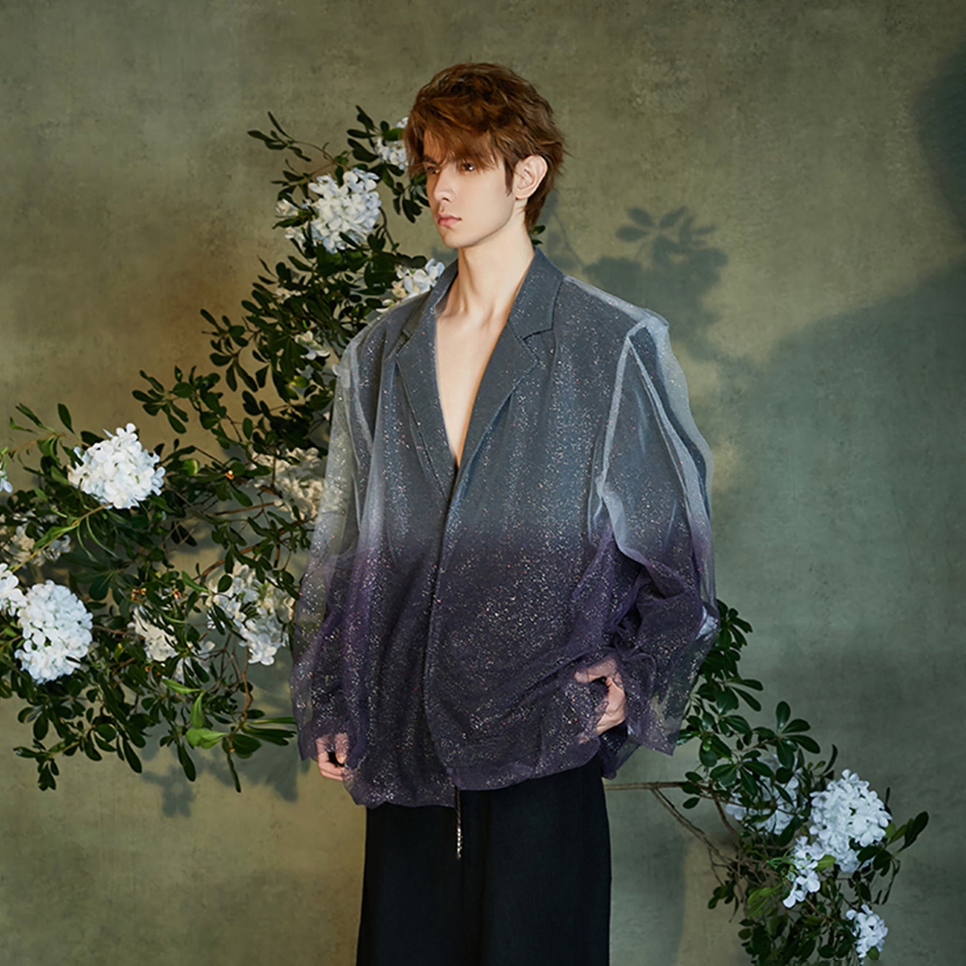 JIECHI Stardust Sheer Gradient Overlay Blazer-Jacket-M (Preorder)-Free Shipping Leatheretro