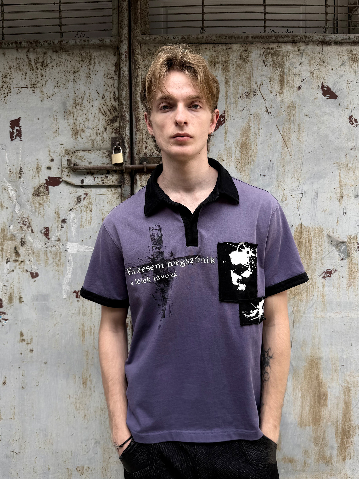 ESAIAS Washed Portrait Cross Graphic Polo Shirt-T Shirt-S-Free Shipping Leatheretro