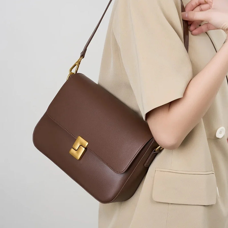 Genuine Leather Small Square Crossbody Bag - Women's Fashion Shoulder Handbags-Crossbody Bag-Black-Free Shipping Leatheretro