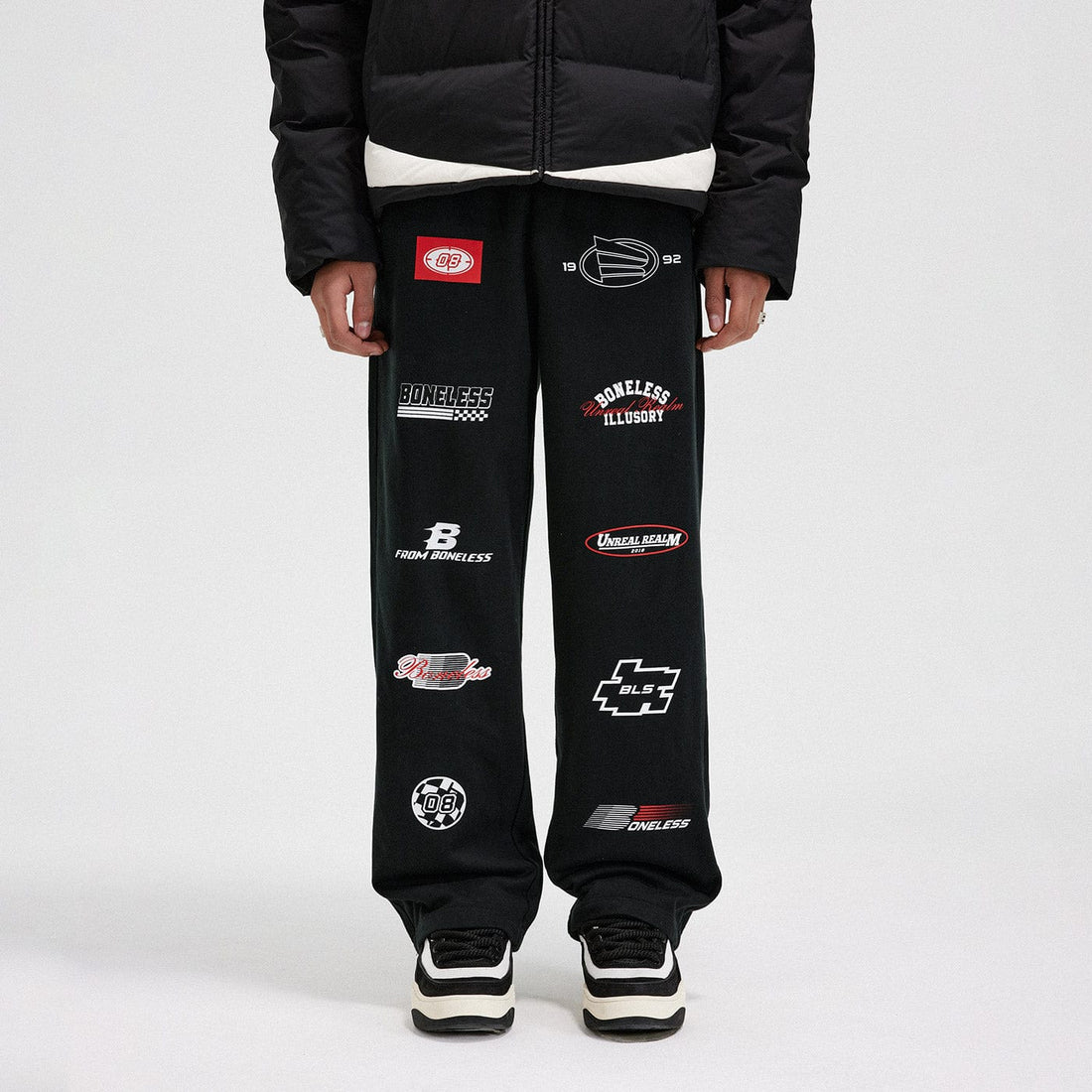 BONELESS Racing Logo Sweatpants-Pants-S-Grey-Free Shipping Leatheretro
