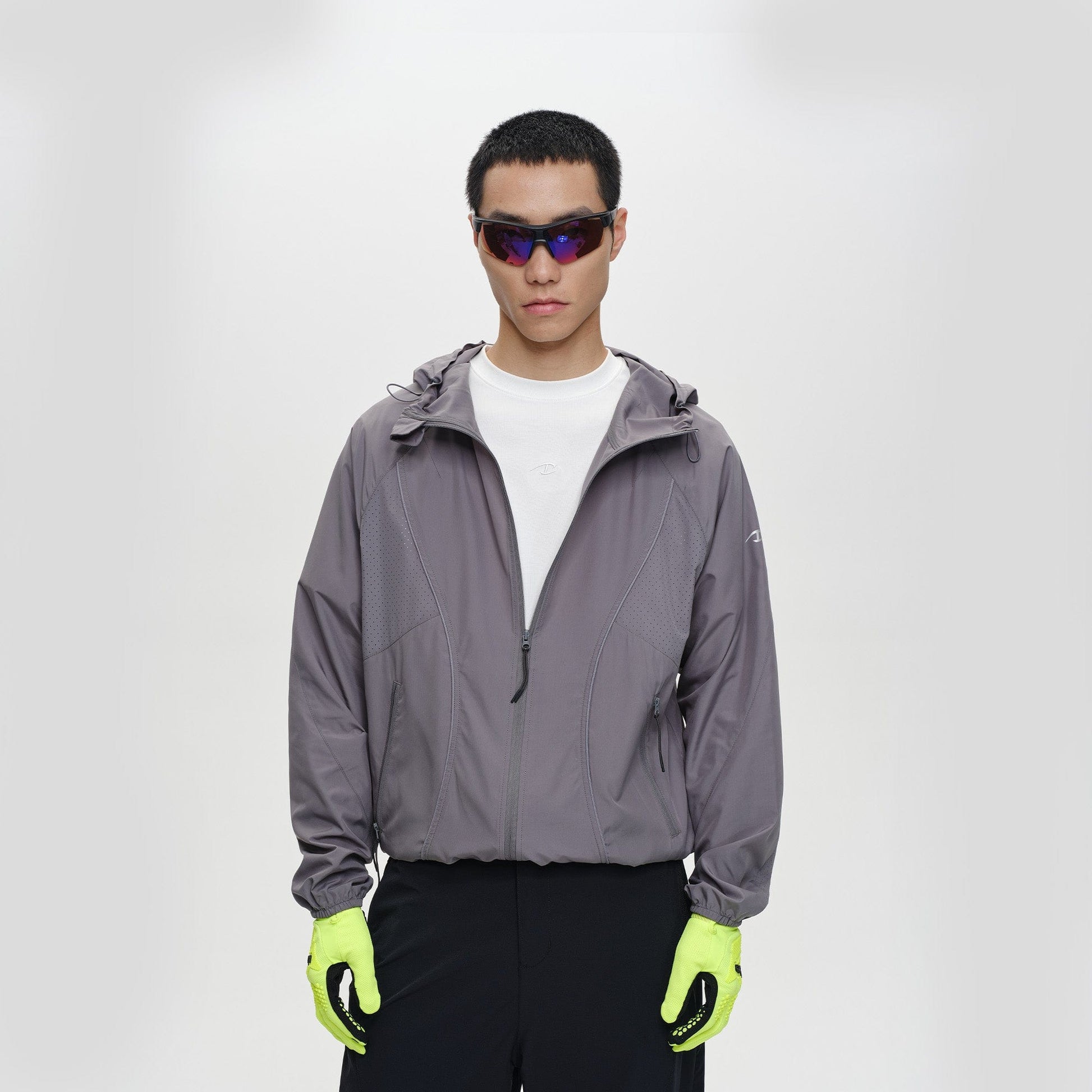 CATSSTAC Spliced Laser-Perforated Waterproof UV Production Hooded Jacket-Jacket-Gray-M-Free Shipping Leatheretro