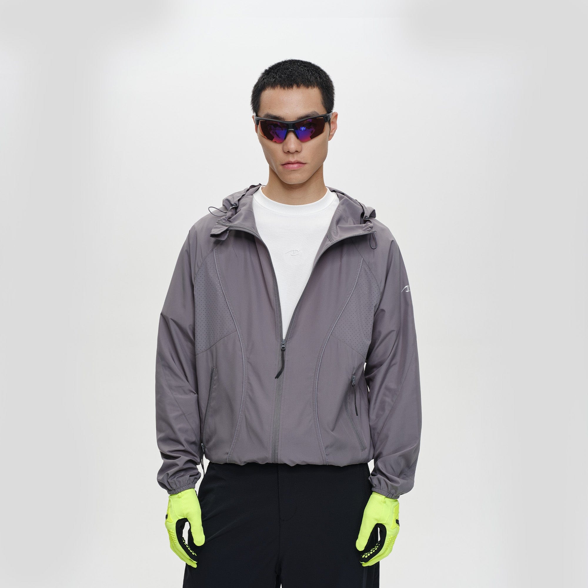 CATSSTAC Spliced Laser-Perforated Waterproof UV Production Hooded Jacket-Jacket-Gray-M-Free Shipping Leatheretro