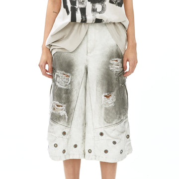 VANN VALRENCE Distressed Gradient Grommet Capris Shorts-Shorts-S-Free Shipping Leatheretro