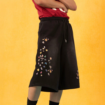 CLP Washed Stickers Drawstring Shorts-Shorts-M-Free Shipping Leatheretro
