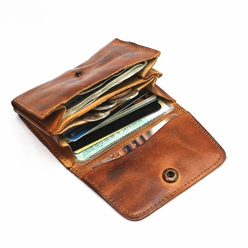 Handmade Leather RFID Zipper Wallet - Vintage Card Holder Coin Purse-Wallets & Money Clips-Dark Brown-Free Shipping Leatheretro