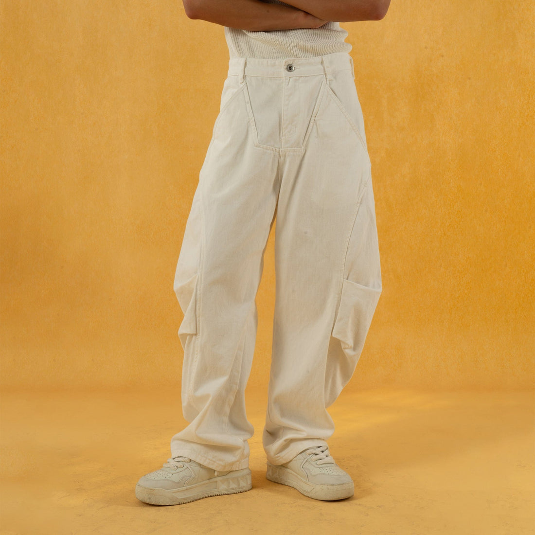 CLP Deconstructed Pleated Button Wide-Leg Pants-Pants-XS-White-Free Shipping Leatheretro