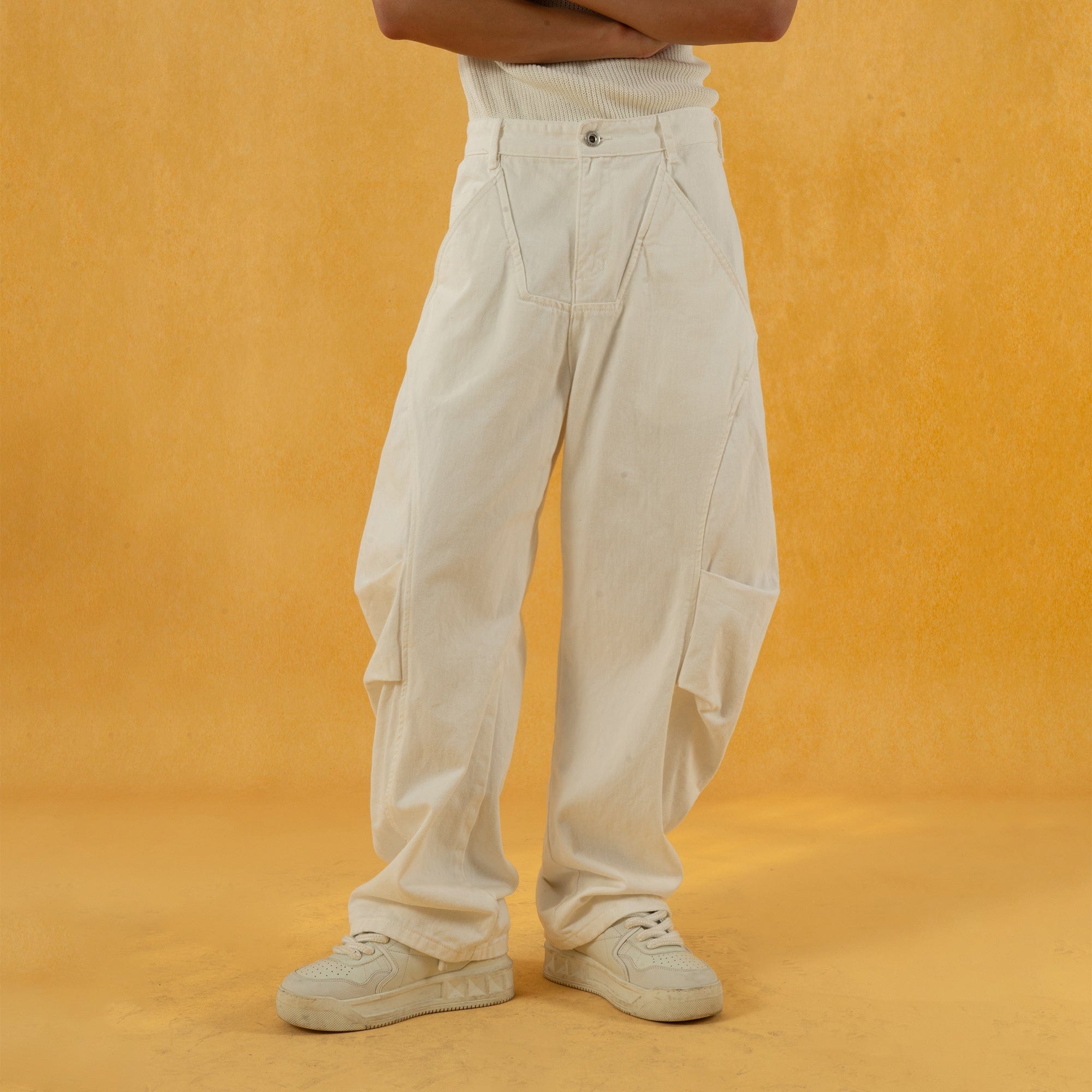 CLP Deconstructed Pleated Button Wide-Leg Pants-Pants-XS-White-Free Shipping Leatheretro