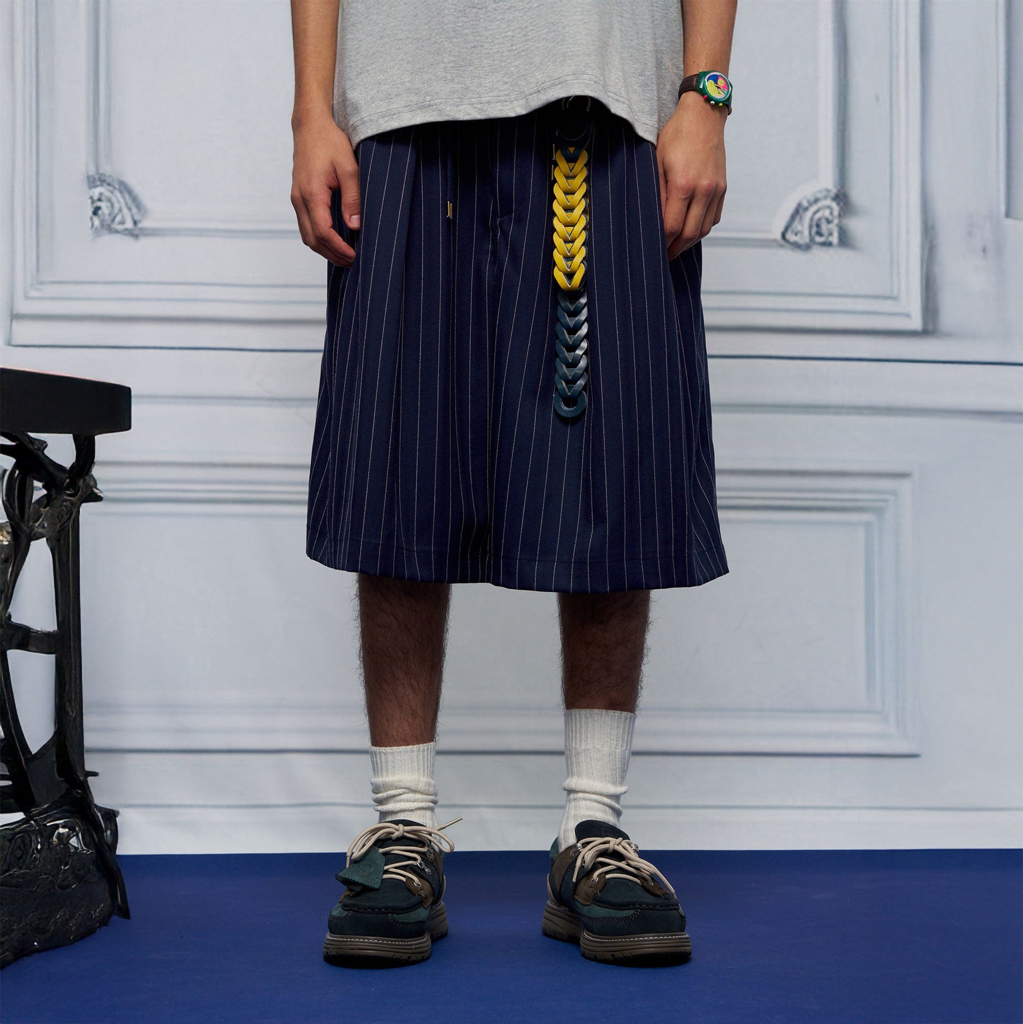 UNLIMITED MOTE Pleated Wide-Leg Drawstring Shorts Stripe-Shorts-S-Free Shipping Leatheretro