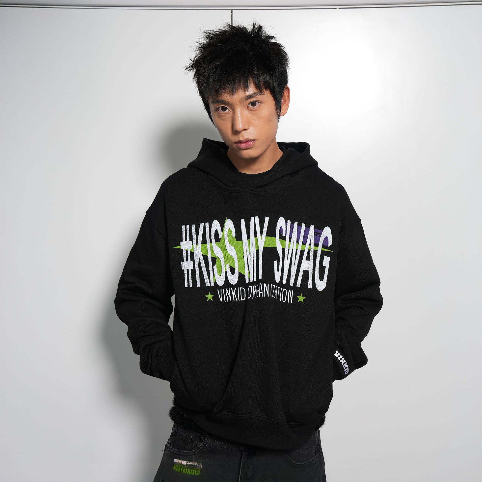 VINKID Kiss My Swag Embroidered Hoodie-Hoodie-S-Free Shipping Leatheretro