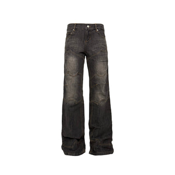 PCCVISION Washed Paneled Straight-Leg Denim-Jeans-S-Black-Free Shipping Leatheretro