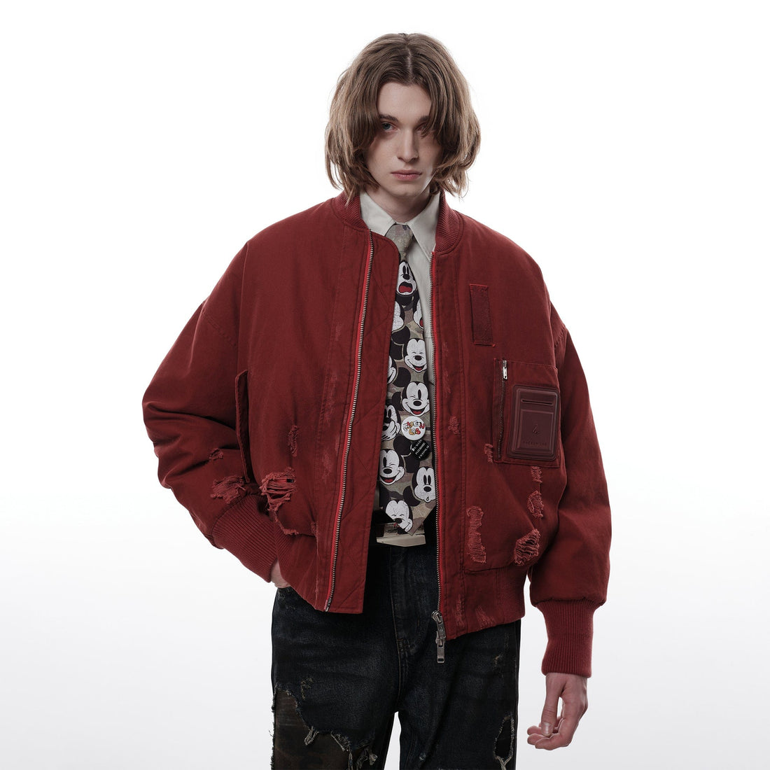 FACEONLAB Ripped MA-1 Jacket Red-Jacket-M-Free Shipping Leatheretro