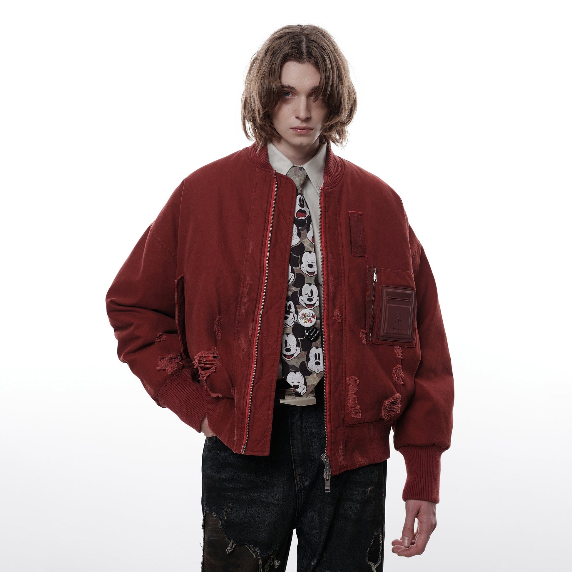 FACEONLAB Ripped MA-1 Jacket Red-Jacket-M-Free Shipping Leatheretro