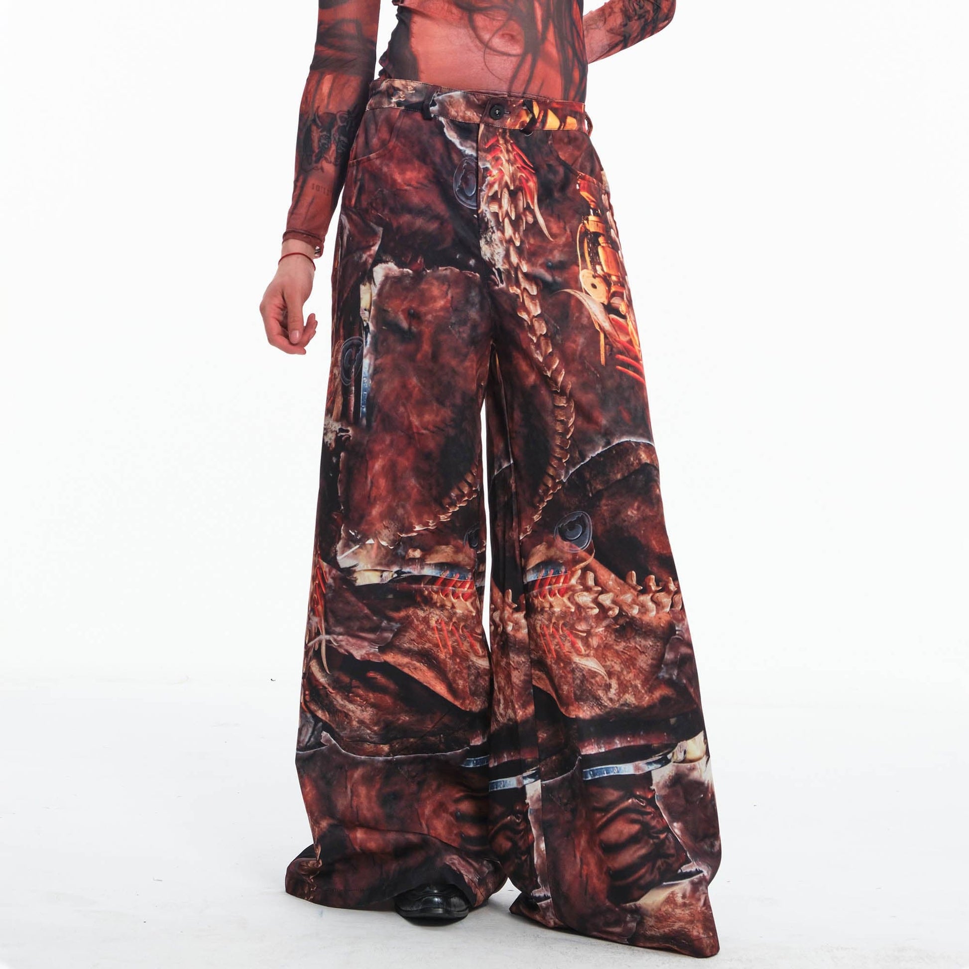 EMBRYO Tribal Skeleton Jewel Full-Print Wide-Leg Pants-Pants-S-Free Shipping Leatheretro