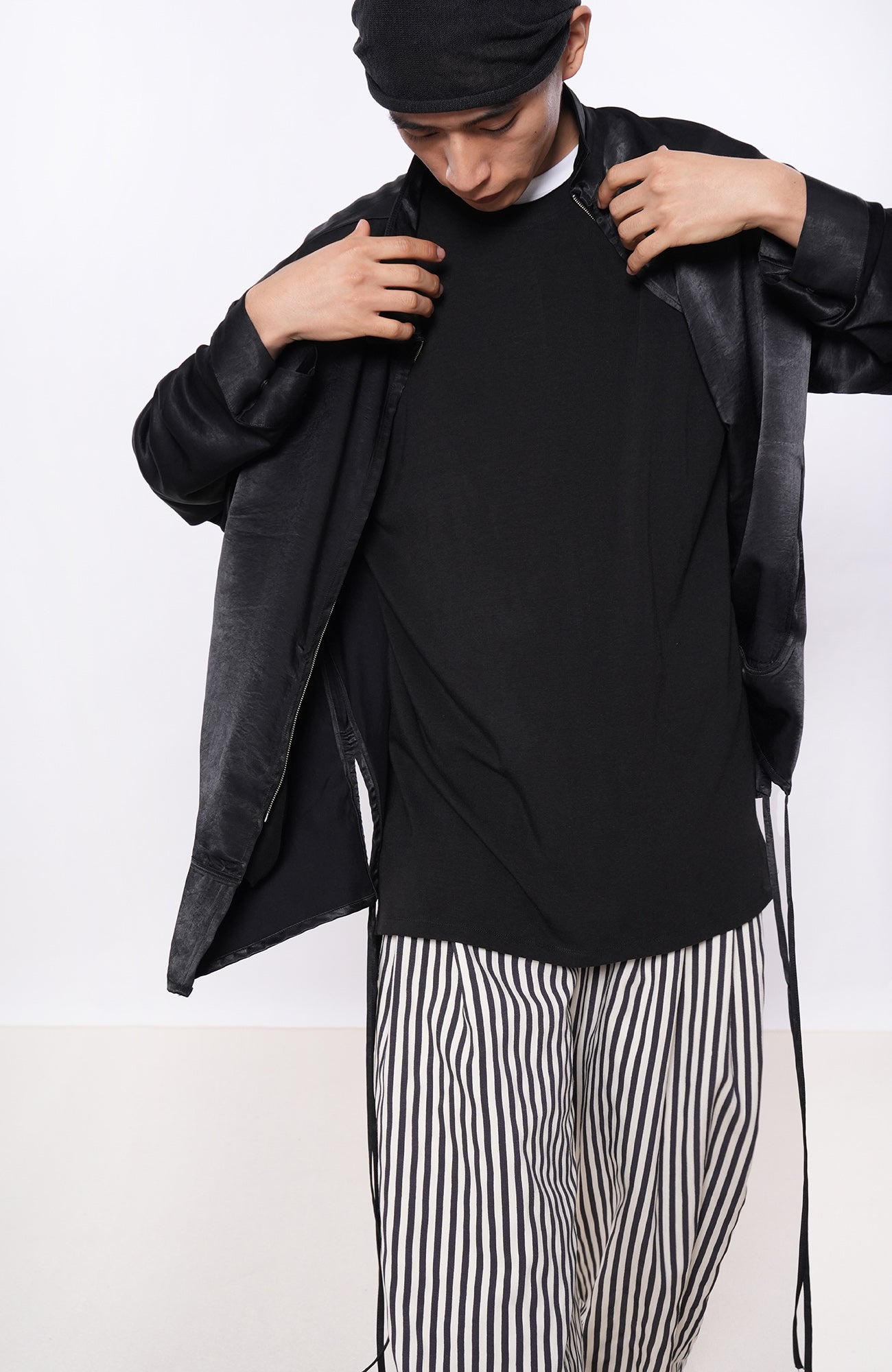 7440 37 1 Satin-Sheen Side-Drawstring Zip Shirt-Shirt-S (Preorder)-Free Shipping Leatheretro