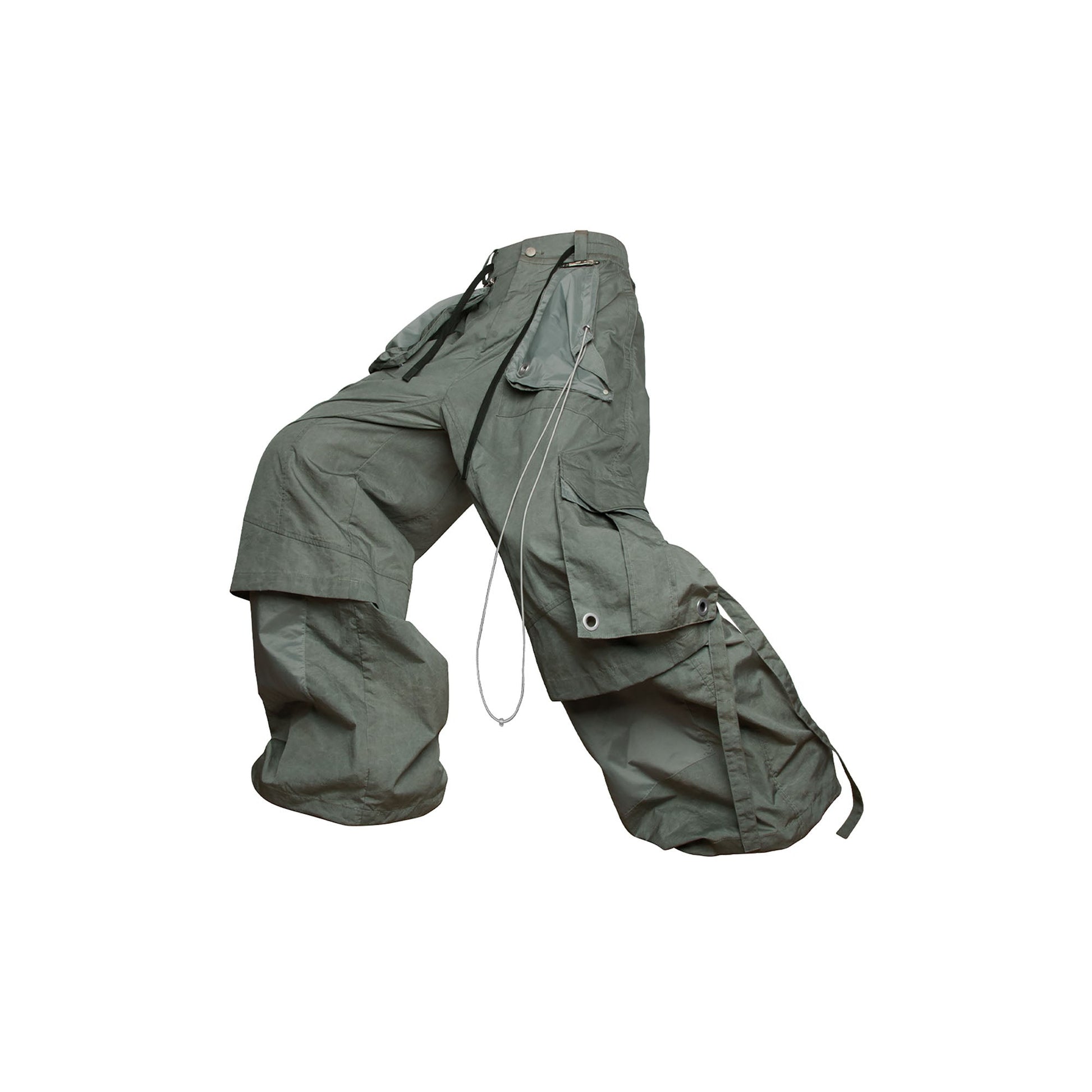 RELABEL Multi-Pocket Panel Crinkled Cargo Pants Gray-Pants-XS-Free Shipping Leatheretro