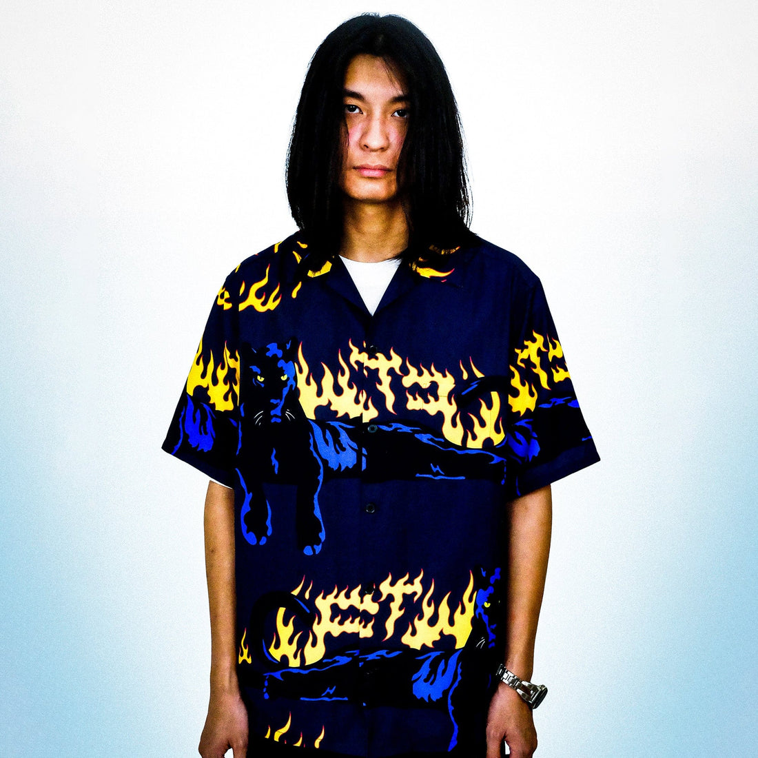 WCC Flaming Panther Half-Shirt-Half shirt-M-Free Shipping Leatheretro