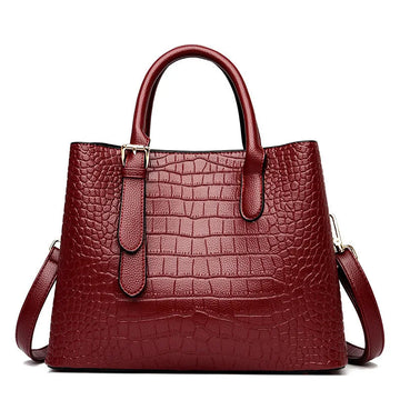 Crocodile Pattern Large Shoulder Bag – Luxury Designer Handbag-Handbags-Wine Red-Free Shipping Leatheretro