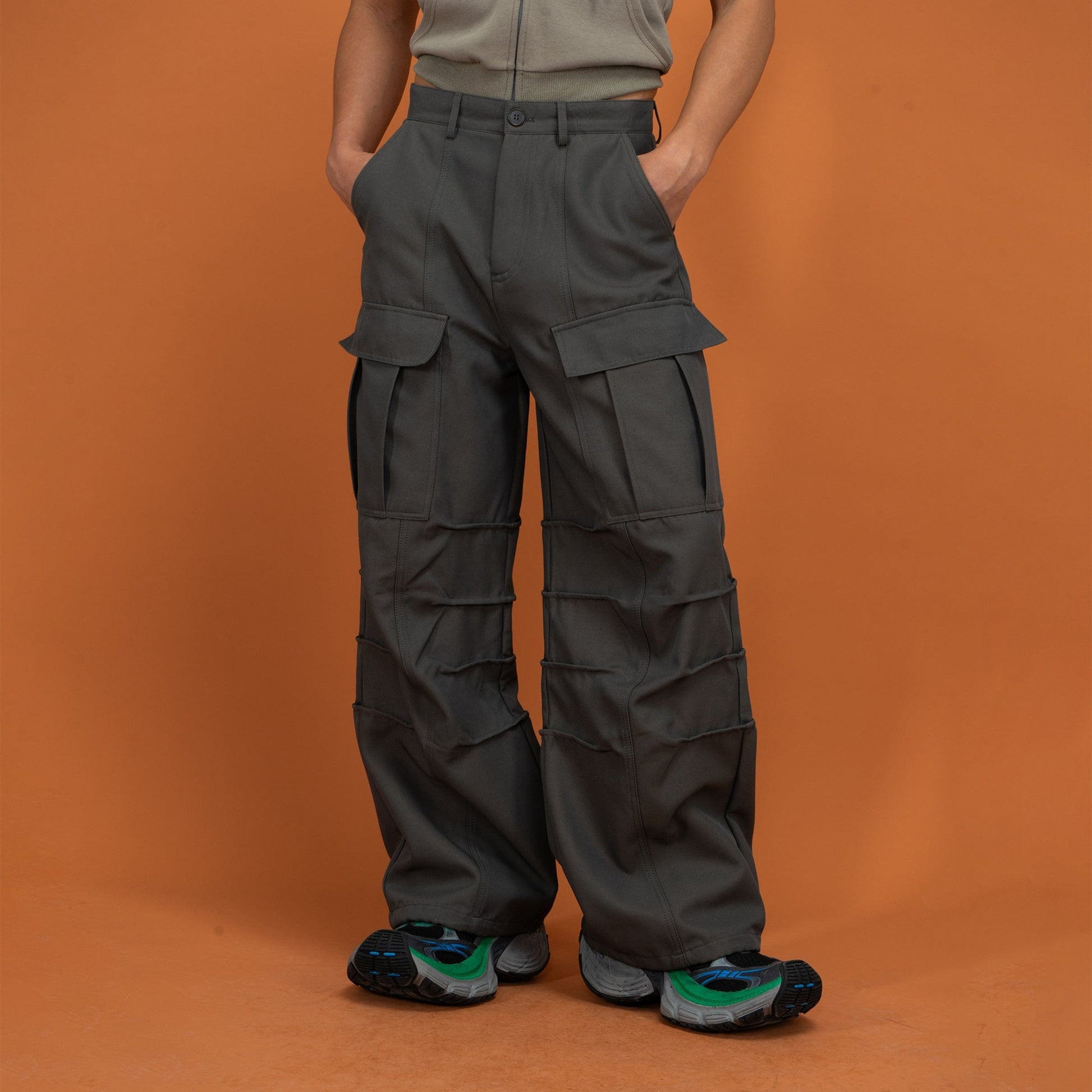 CLP Big-Pocket Crinkled Cargo Pants-Pants-Green-S-Free Shipping Leatheretro