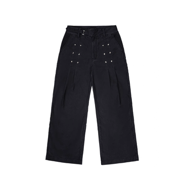 ESAIAS Studded Pleated Moleskin Trousers-Pants-S / 30" (Preorder)-Free Shipping Leatheretro