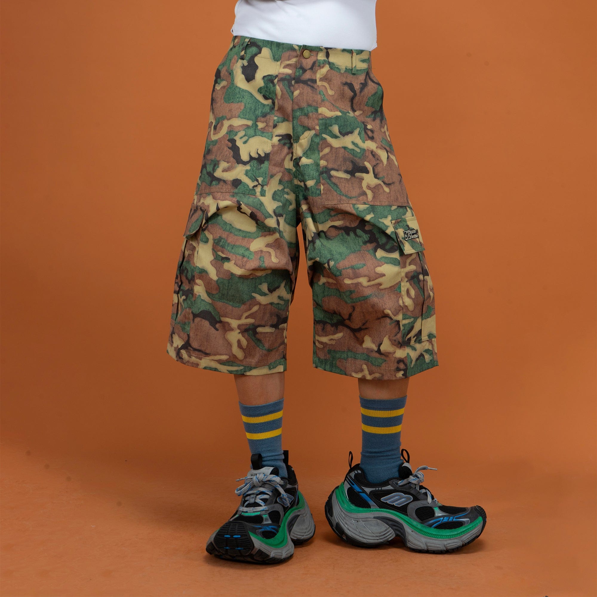 CLP Washed Crinkled Camo Cargo Shorts-Shorts-S-Free Shipping Leatheretro