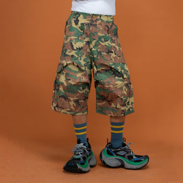 CLP Washed Crinkled Camo Cargo Shorts-Shorts-S-Free Shipping Leatheretro